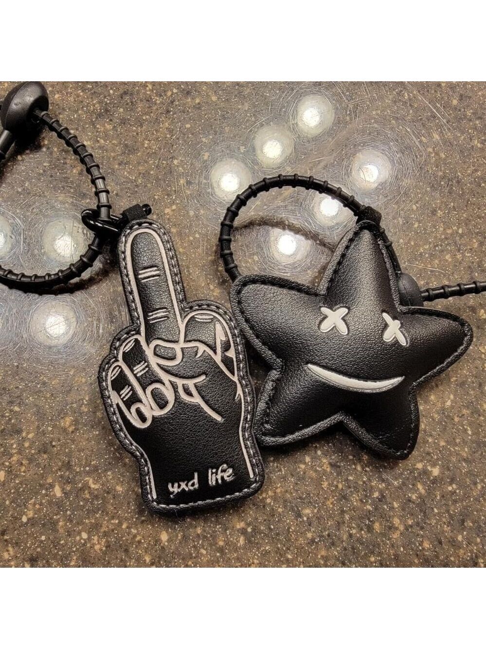2Pcs Leather Bag Charms for Handbag Funny Black Purse Charms finger Star - Picture 2 of 9